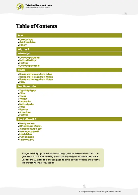 example page 2 from our offline Travel Guide for Bosnia and Herzegovina
